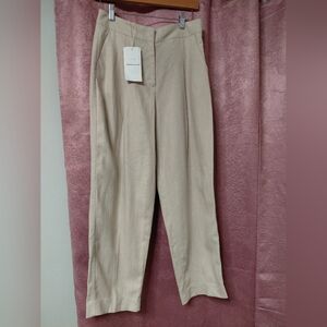 NWT Zara Women's Light Beige Linen Pleated Chinos Pants
